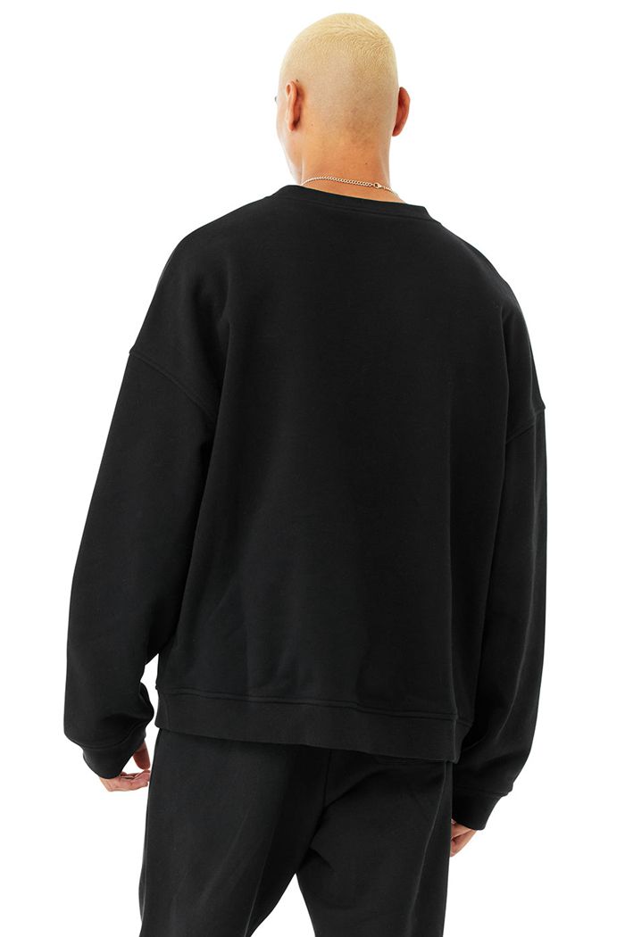 Black Alo Yoga Renown Heavy Weight Emblem Crew Neck Men's Pullover | 04873ZDLB