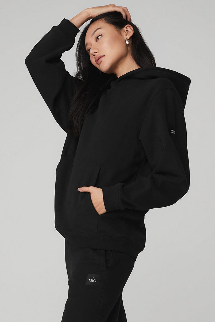 Black Alo Yoga Renown Women's Hoodie | 07583RJVL