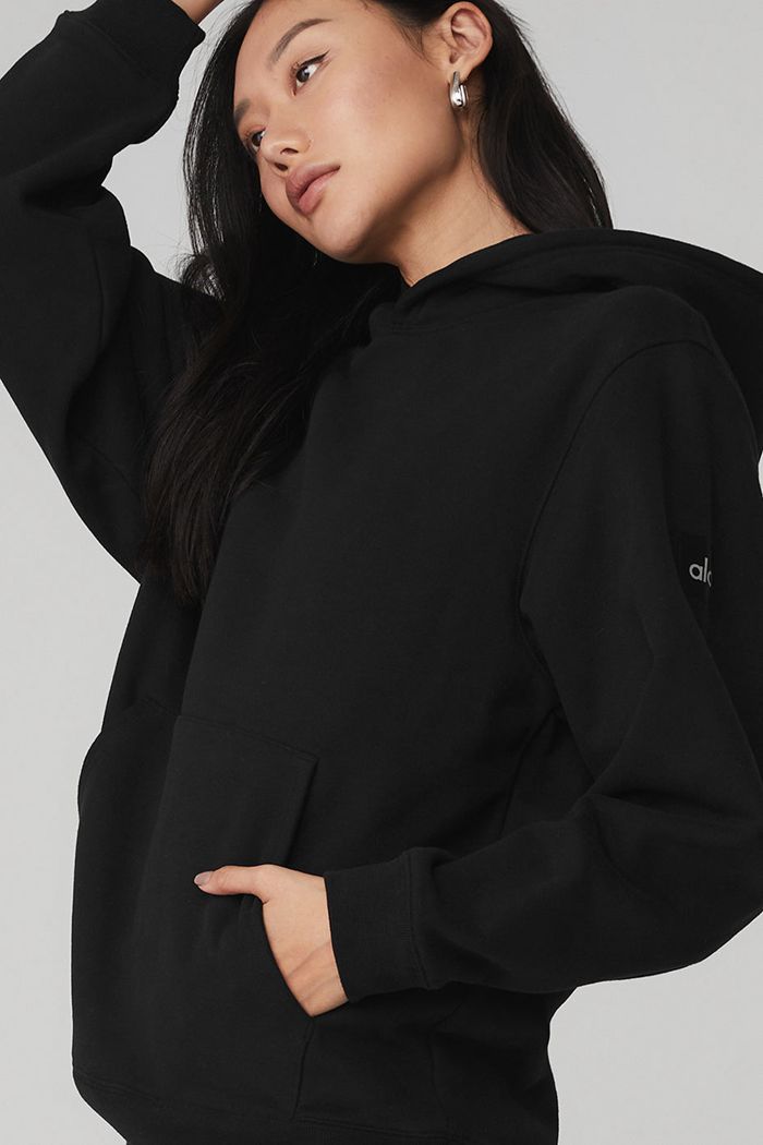 Black Alo Yoga Renown Women's Hoodie | 07583RJVL