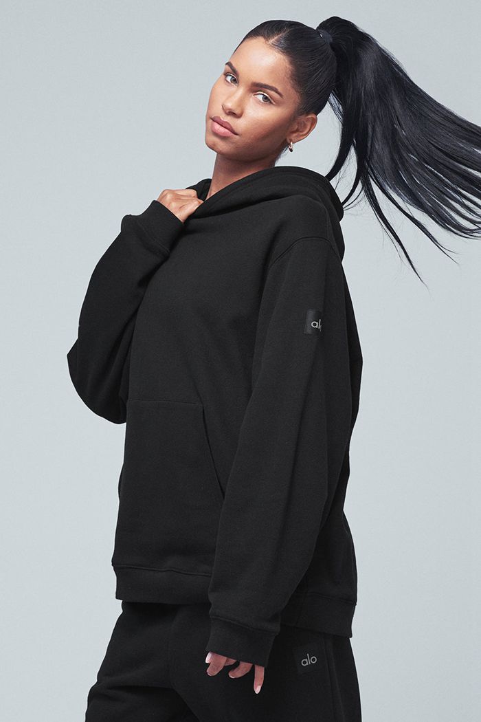 Black Alo Yoga Renown Women's Hoodie | 07583RJVL