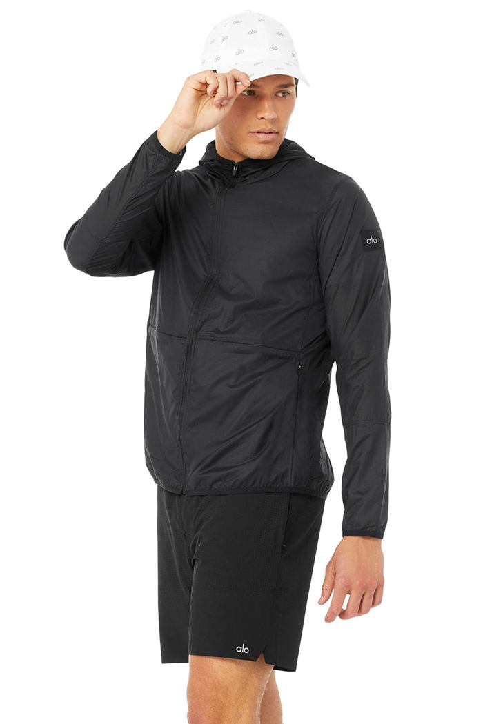 Black Alo Yoga Repeat Running Men's Jackets | 57984PDWC