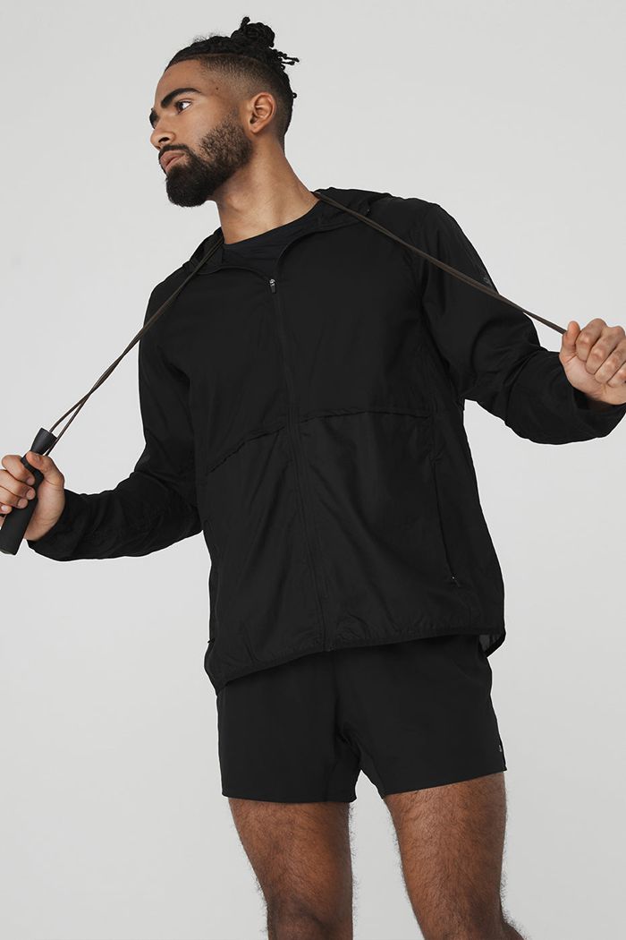 Black Alo Yoga Repeat Running Men's Jackets | 57984PDWC