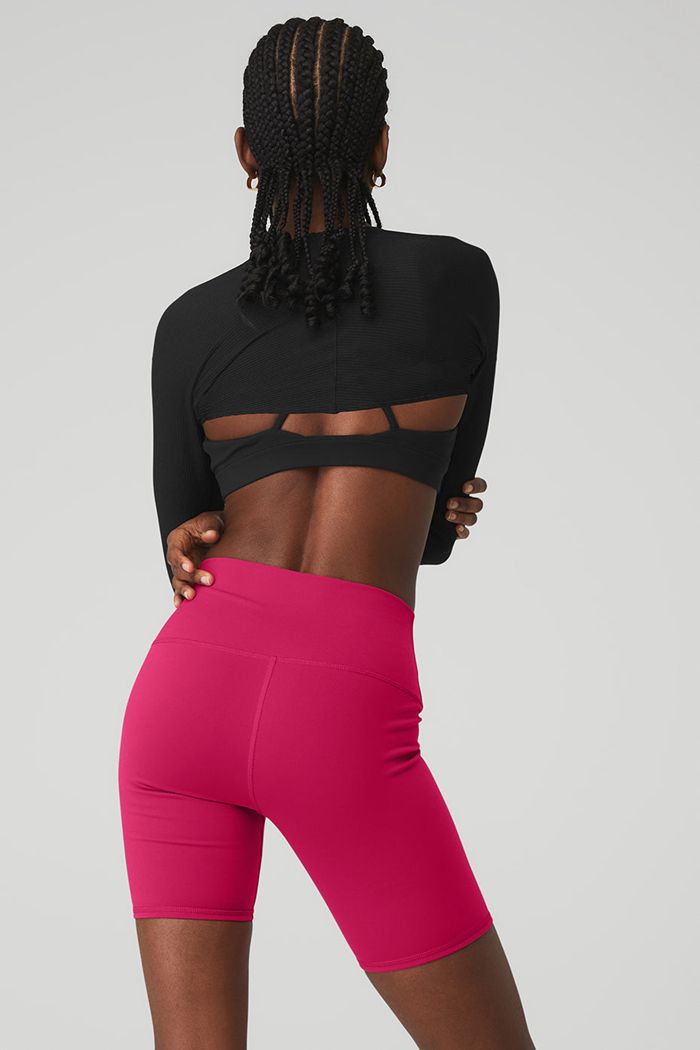 Black Alo Yoga Ribbed Amelia Women's Long Sleeve | 74039WYIF