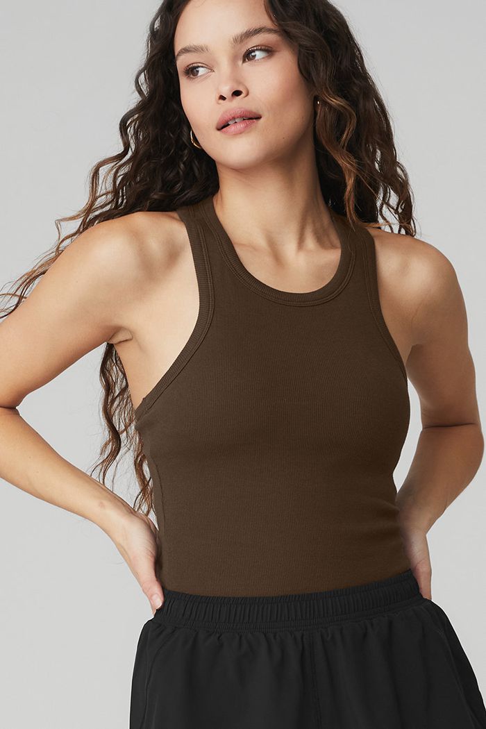 Black Alo Yoga Ribbed Aspire Full Length Women's Tank Tops | 27903WRUQ