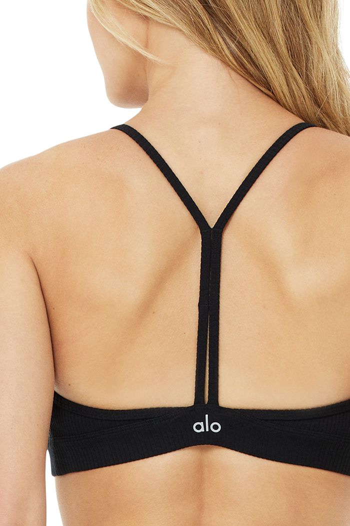 Black Alo Yoga Ribbed Blissful Women's Bras | 37462ULOW