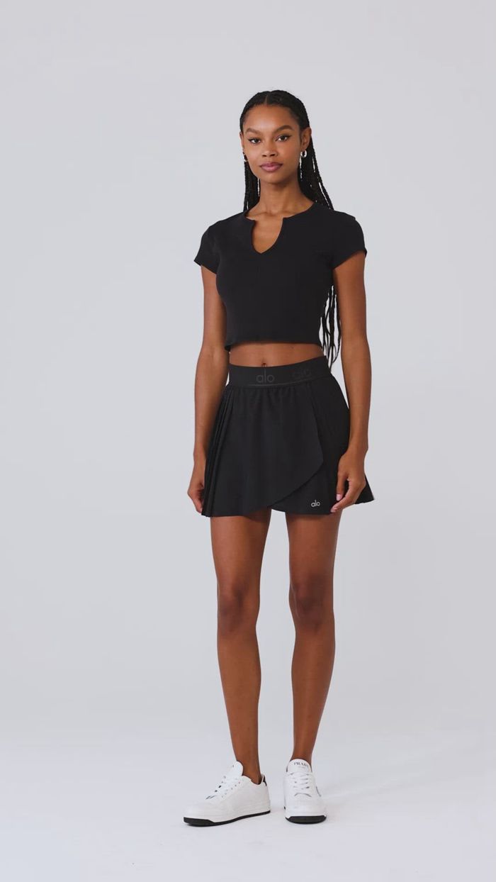 Black Alo Yoga Ribbed Cropped Savvy Women's Short Sleeve | 04972WGIH