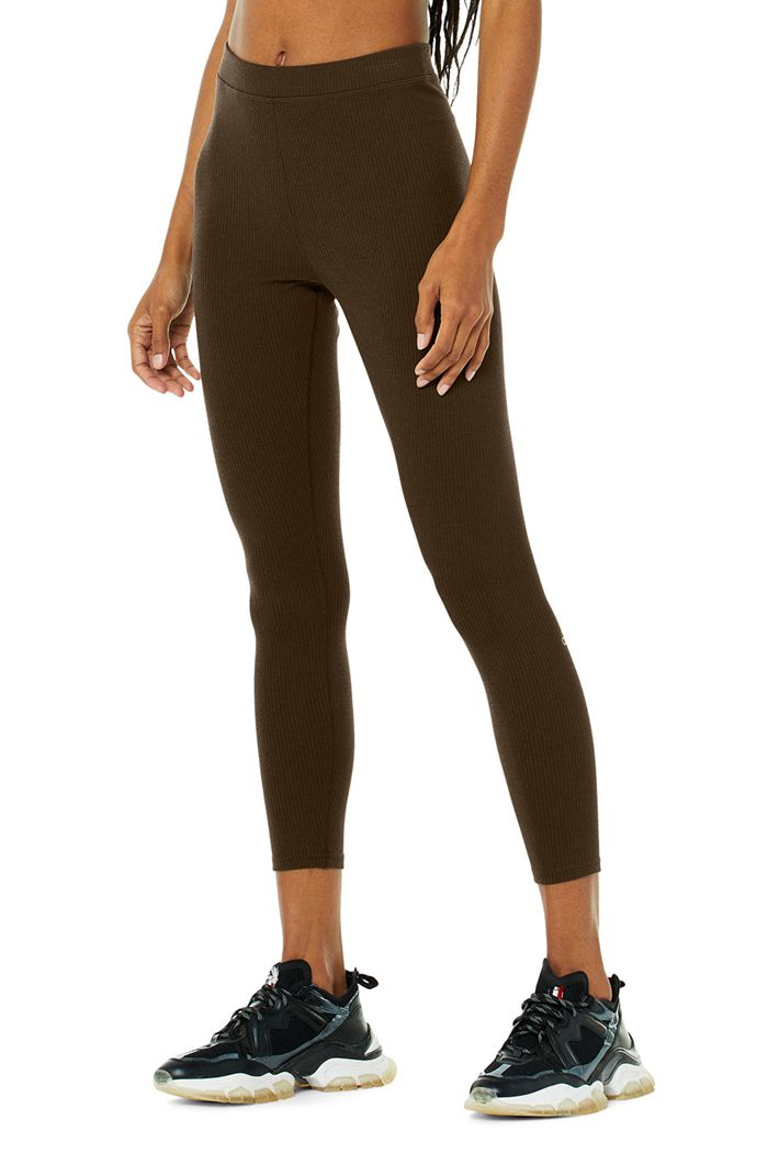 Black Alo Yoga Ribbed High-Waist 7/8 Blissful Women's Leggings | 37826OIFG