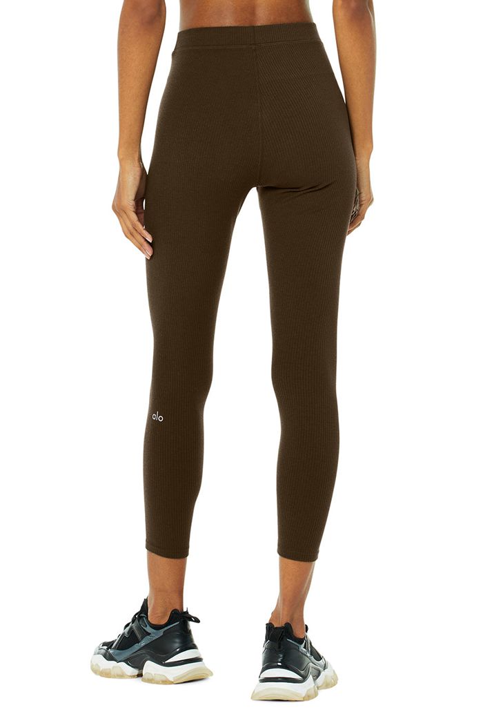 Black Alo Yoga Ribbed High-Waist 7/8 Blissful Women's Leggings | 37826OIFG