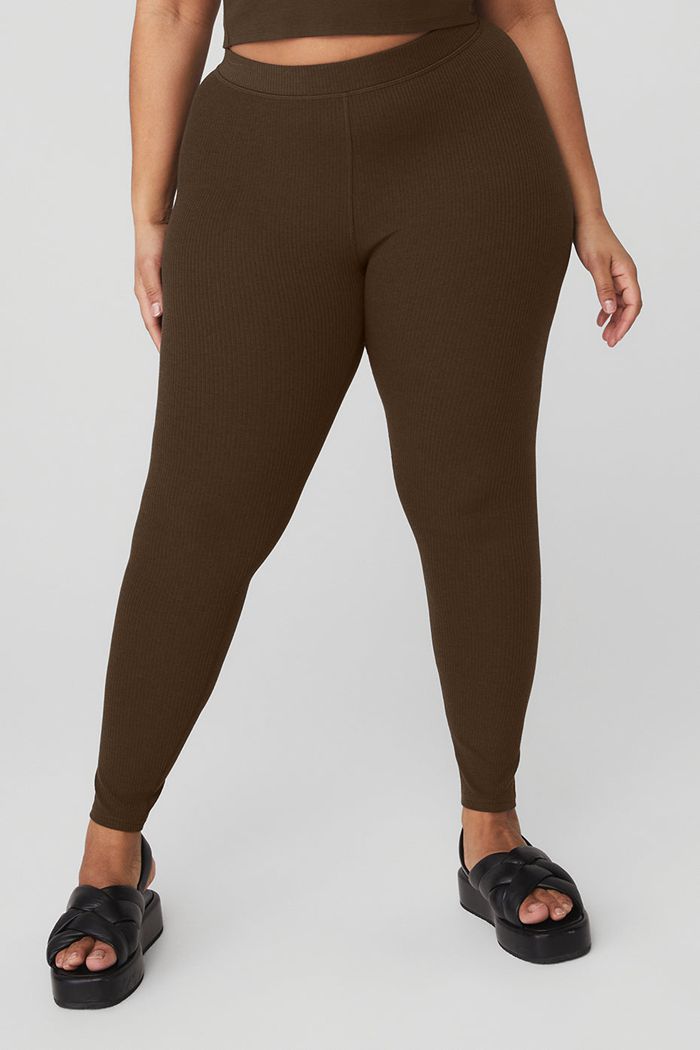 Black Alo Yoga Ribbed High-Waist 7/8 Blissful Women's Leggings | 37826OIFG