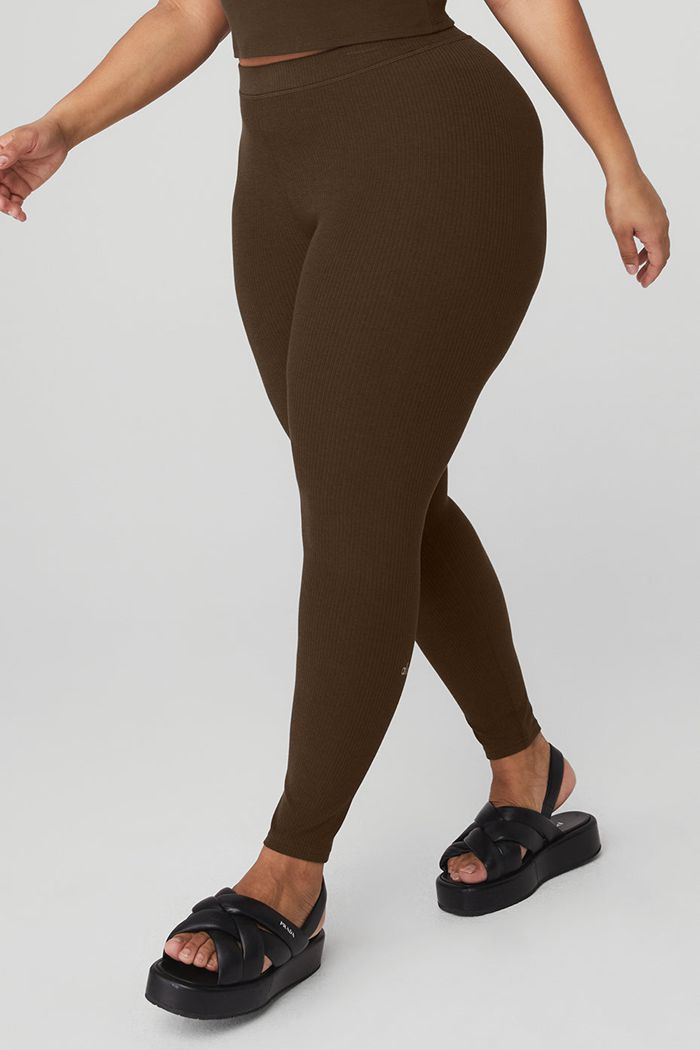 Black Alo Yoga Ribbed High-Waist 7/8 Blissful Women's Leggings | 37826OIFG