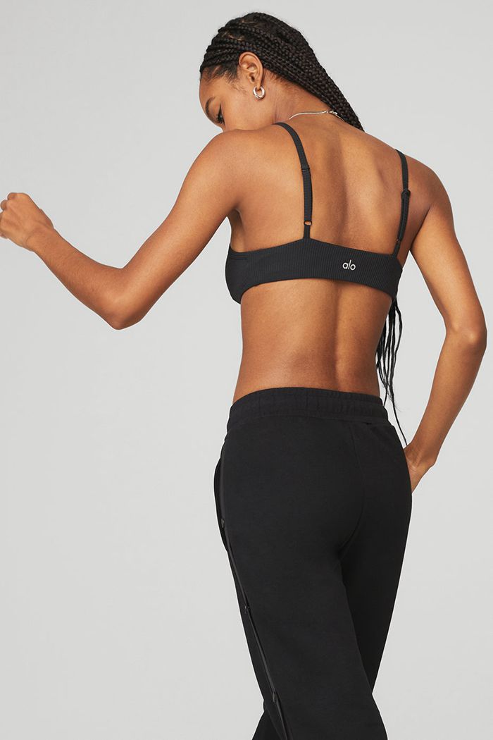 Black Alo Yoga Ribbed Manifest Women's Bras | 08935WHGZ