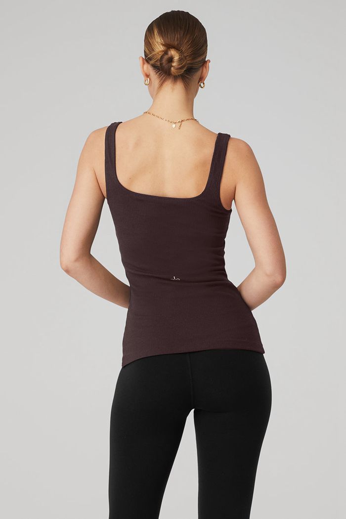 Black Alo Yoga Ribbed Minimalist Women's Tank Tops | 43910CRKG