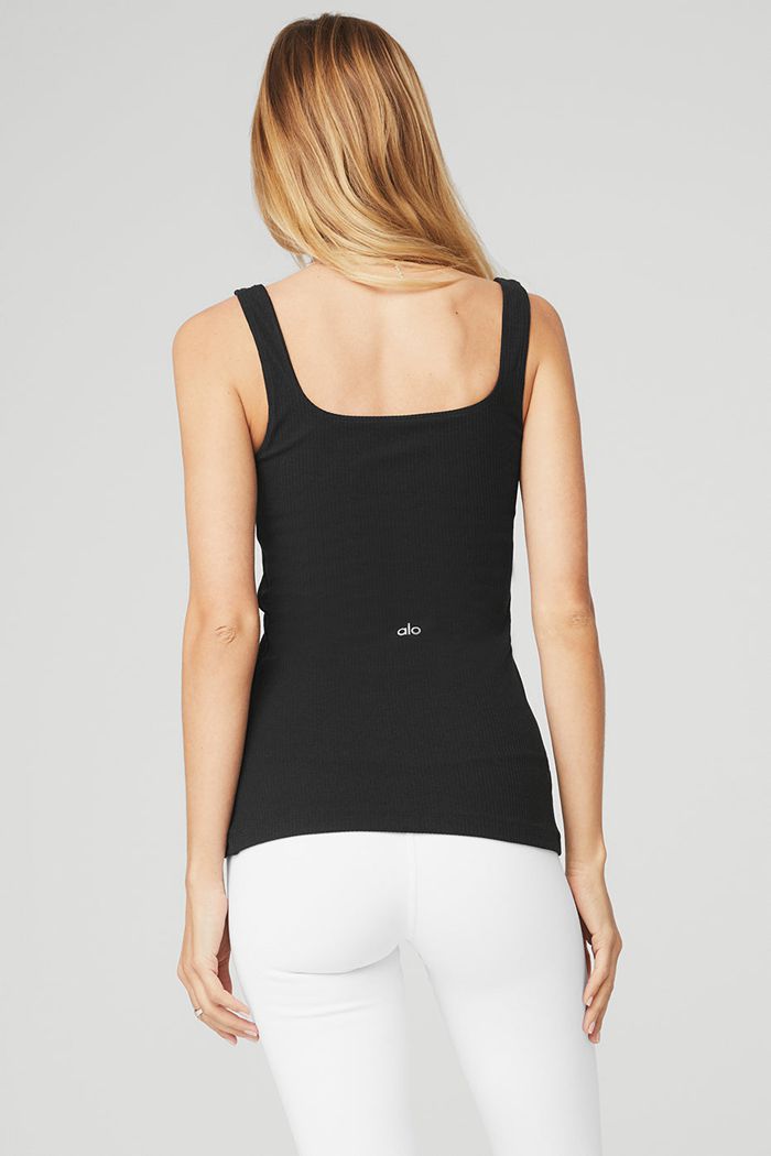 Black Alo Yoga Ribbed Minimalist Women's Tank Tops | 65871ZVPG