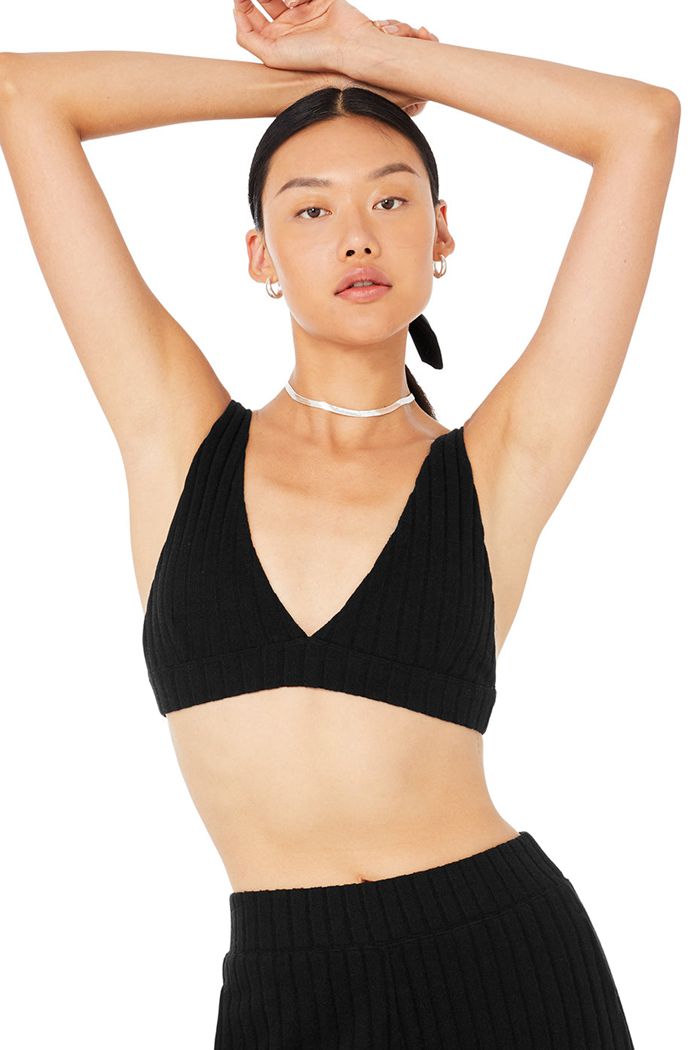 Black Alo Yoga Ribbed Take Comfort Women's Bras | 76243YFBU