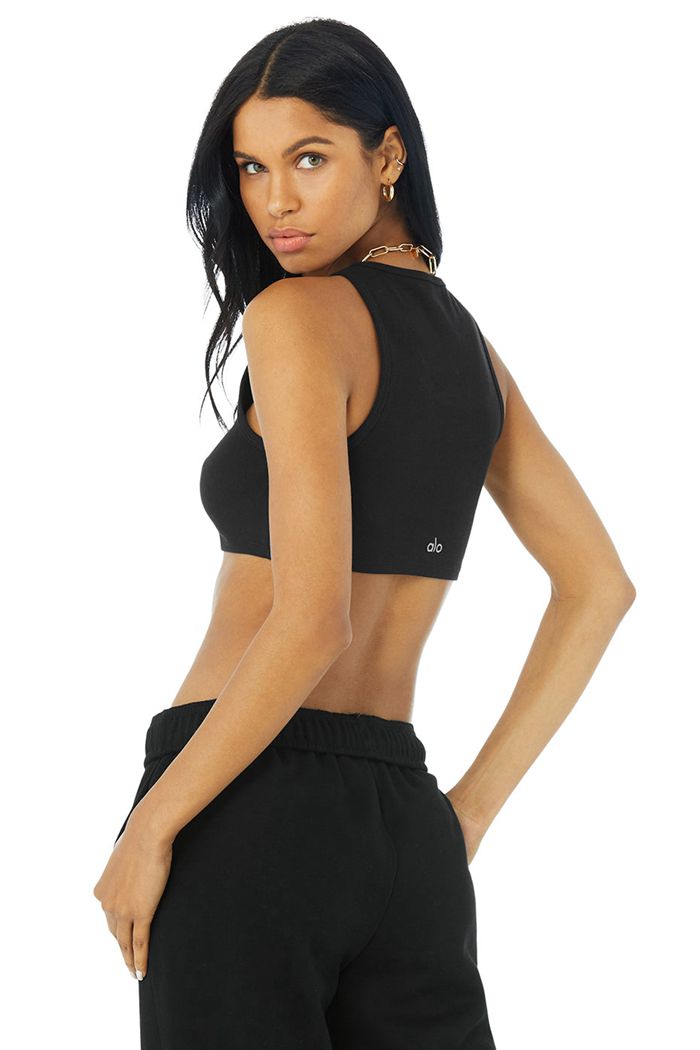 Black Alo Yoga Ribbed Vibe Women's Tank Tops | 04931QGML