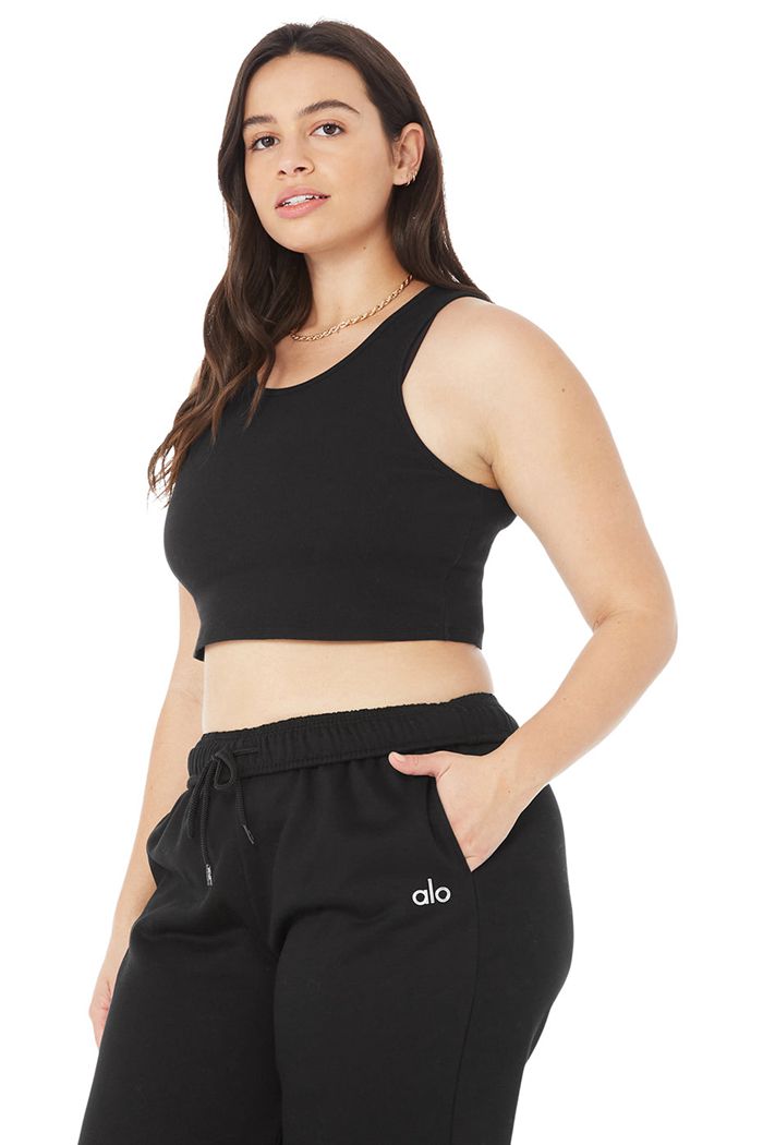 Black Alo Yoga Ribbed Vibe Women's Tank Tops | 04931QGML