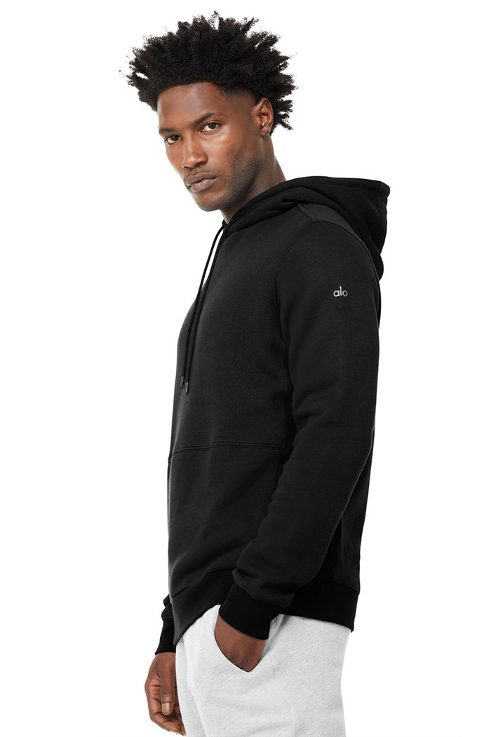 Black Alo Yoga Runyon Men's Hoodie | 78362SHLM