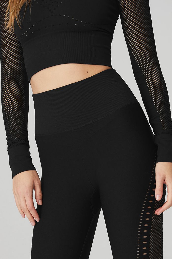 Black Alo Yoga Seamless High-Waist 7/8 Open Air Women's Leggings | 17063QGTM