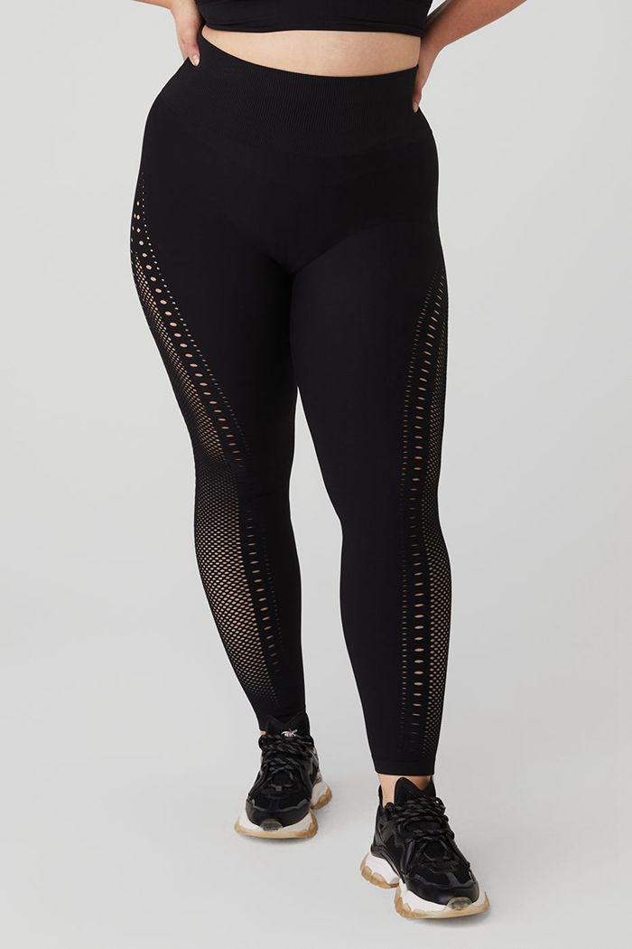 Black Alo Yoga Seamless High-Waist 7/8 Open Air Women's Leggings | 17063QGTM