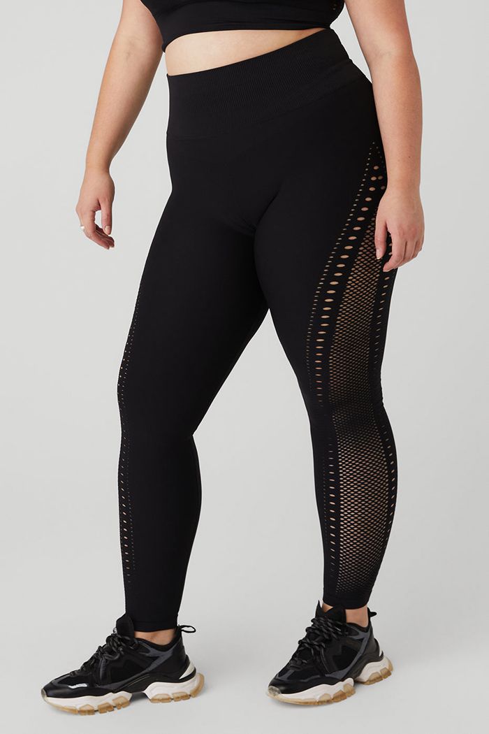 Black Alo Yoga Seamless High-Waist 7/8 Open Air Women's Leggings | 17063QGTM