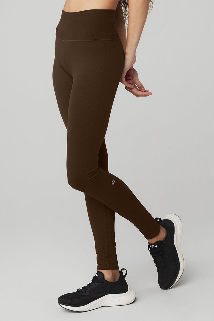 Black Alo Yoga Seamless High-Waist Ribbed Women's Leggings | 03197FSBZ