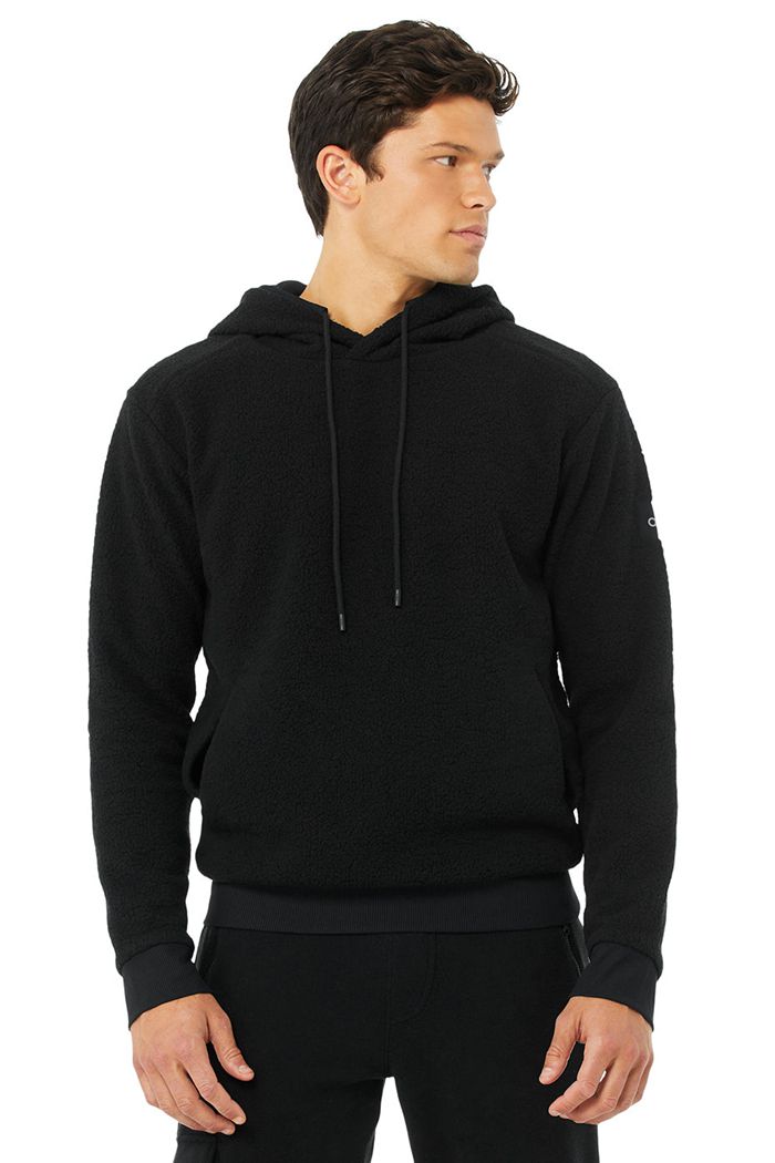 Black Alo Yoga Sherpa Men\'s Hoodie | 25703FWAP