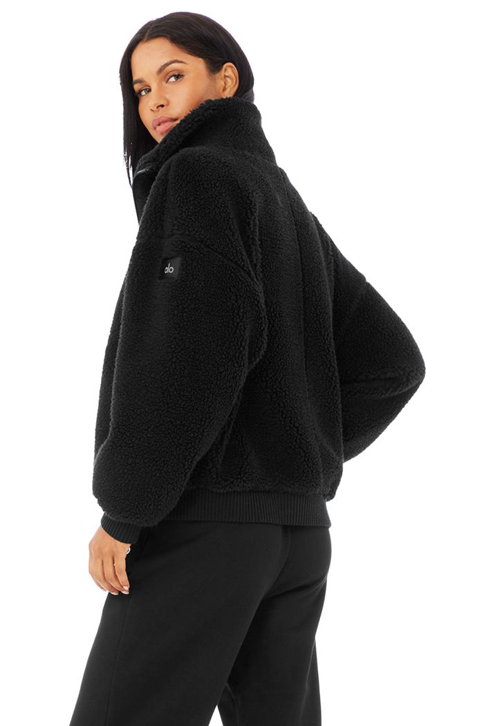 Black Alo Yoga Sherpa Varsity Women's Jackets | 87035AFGR