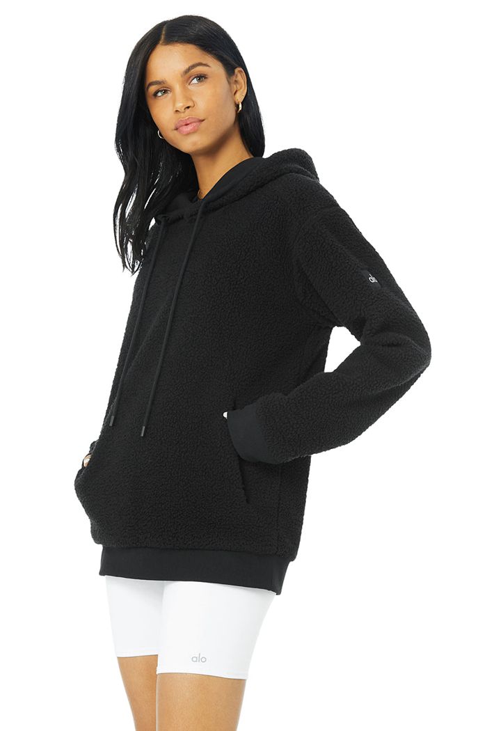 Black Alo Yoga Sherpa Women's Hoodie | 13756CXPM