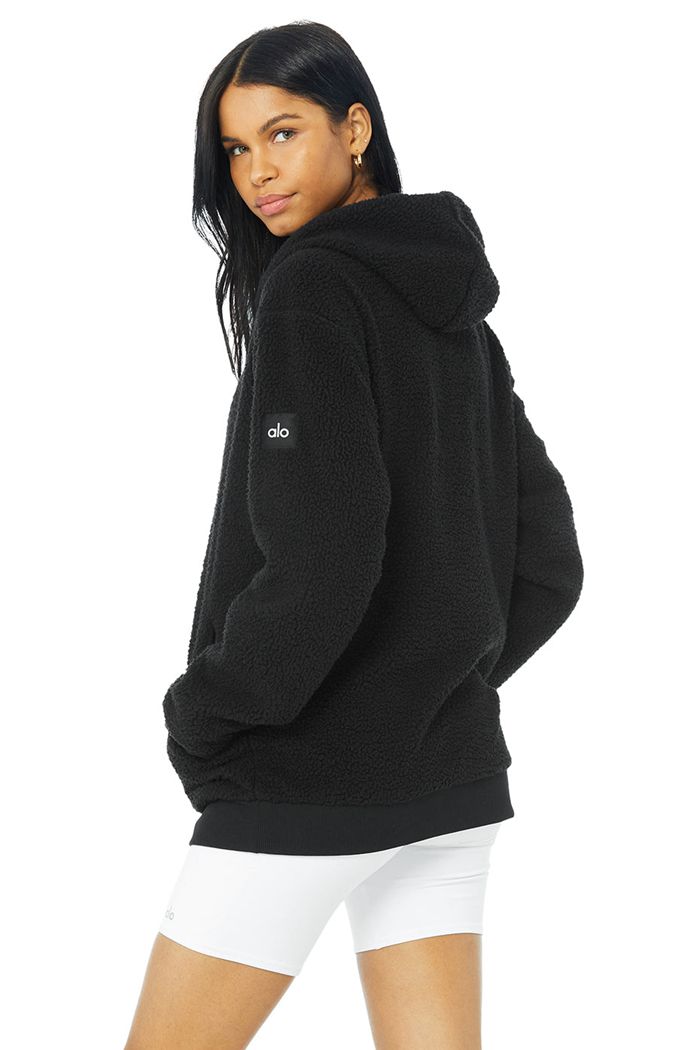 Black Alo Yoga Sherpa Women's Hoodie | 13756CXPM