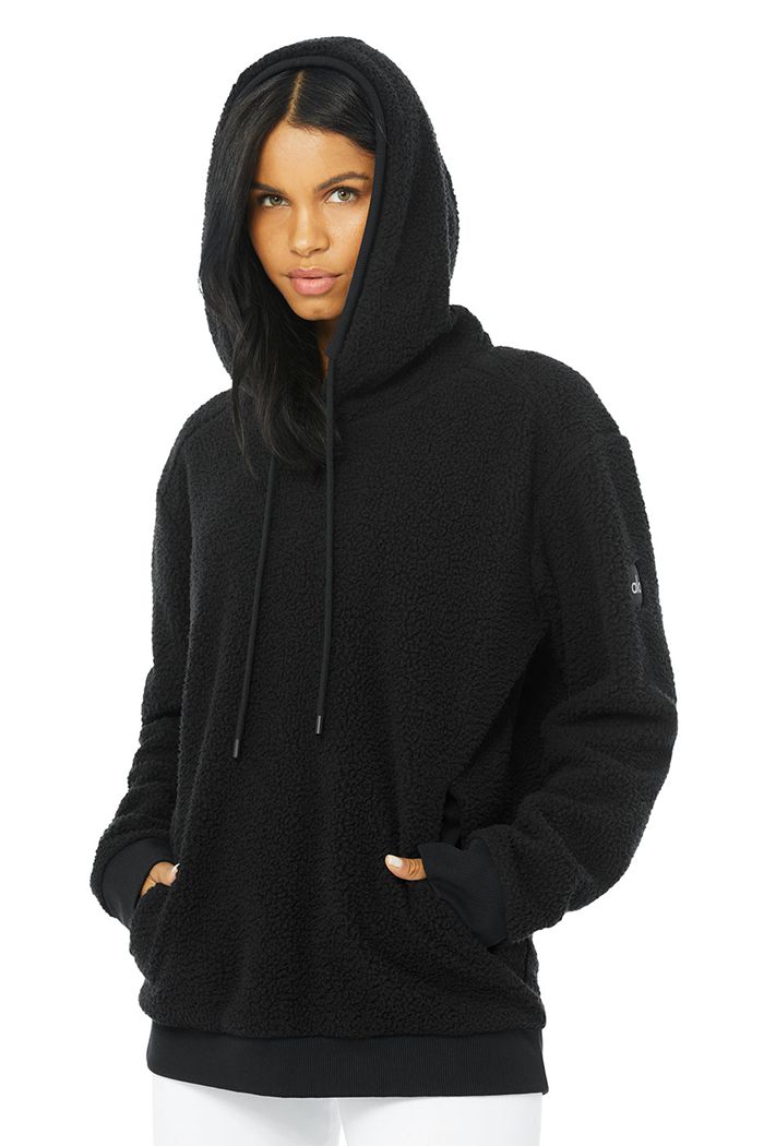 Black Alo Yoga Sherpa Women's Hoodie | 13756CXPM