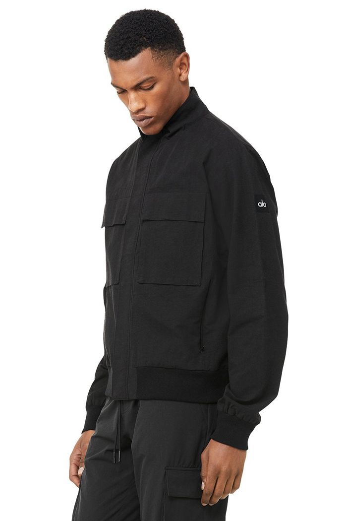 Black Alo Yoga Shoreline Bomber Men's Jackets | 76198ZDTW