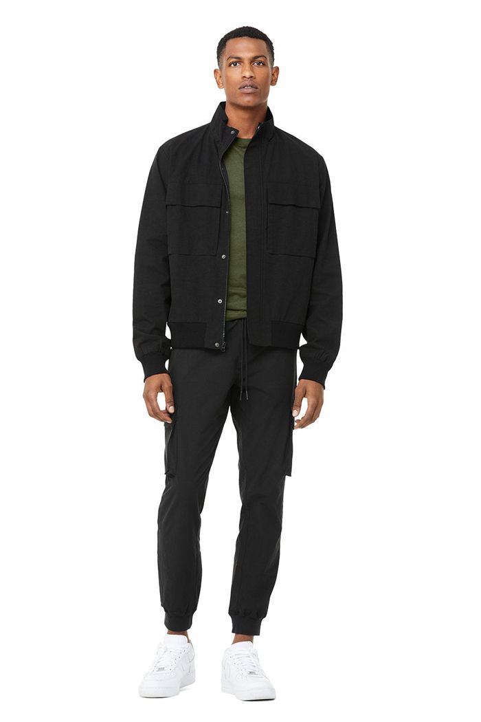 Black Alo Yoga Shoreline Bomber Men's Jackets | 76198ZDTW