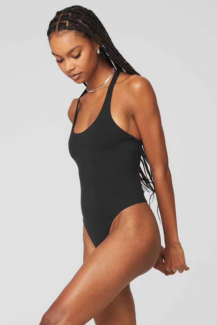 Black Alo Yoga Sleek Back Women's Bodysuit | 51830GFKE