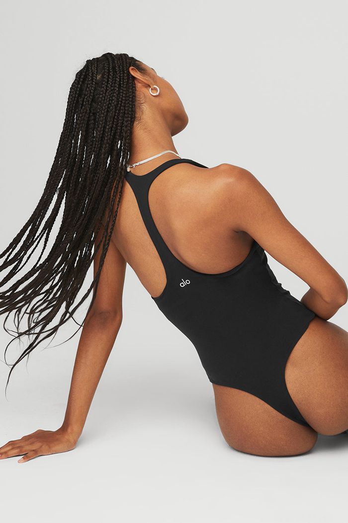 Black Alo Yoga Sleek Back Women's Bodysuit | 51830GFKE