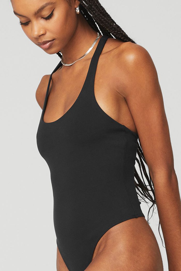 Black Alo Yoga Sleek Back Women's Bodysuit | 51830GFKE