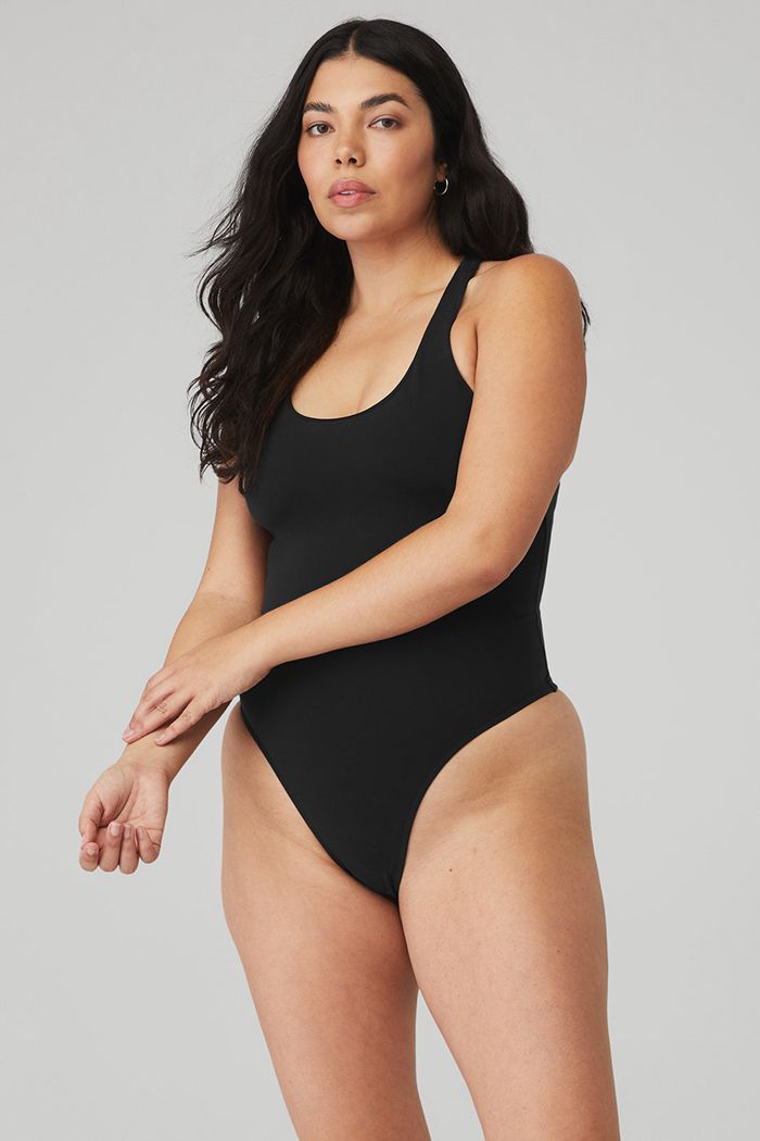 Black Alo Yoga Sleek Back Women's Bodysuit | 51830GFKE