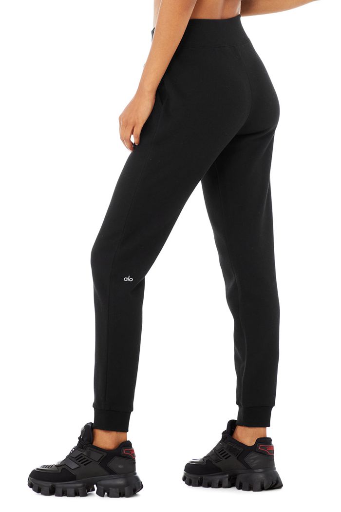 Black Alo Yoga Slick Zip Front Sweat Women's Pants | 58472ISCU