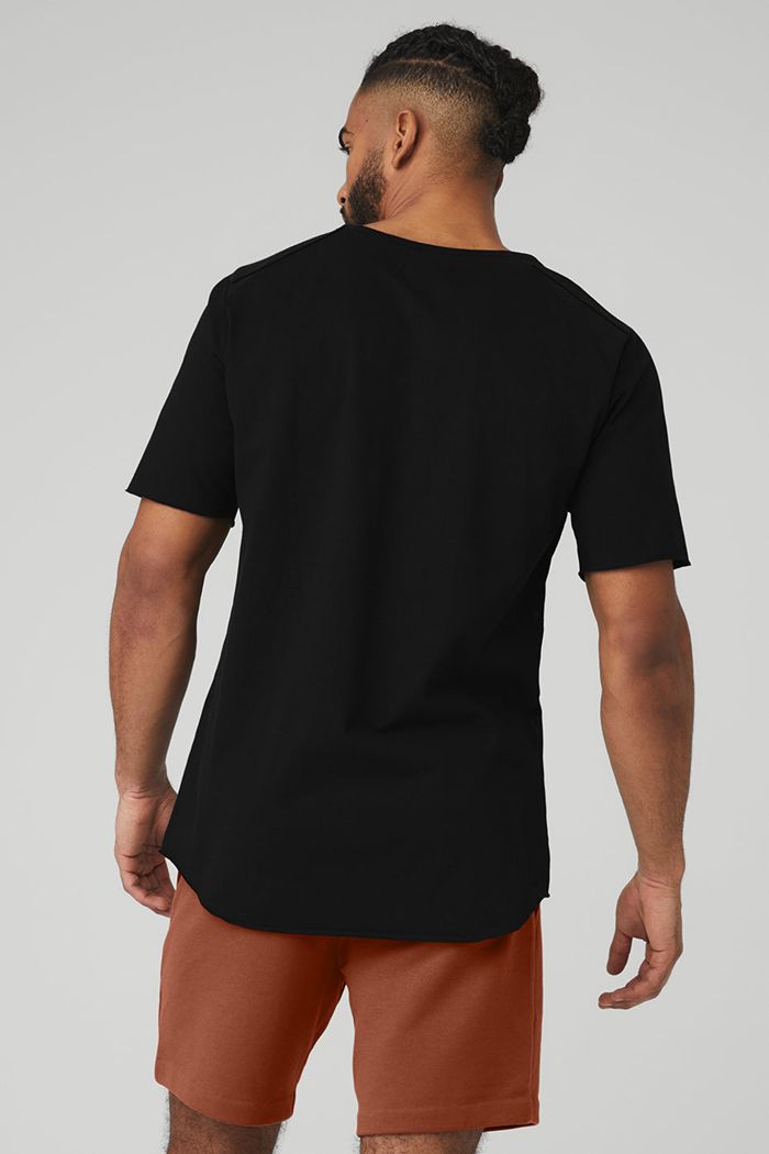 Black Alo Yoga Society Crewneck Tee Men's Short Sleeve | 53862RJMC