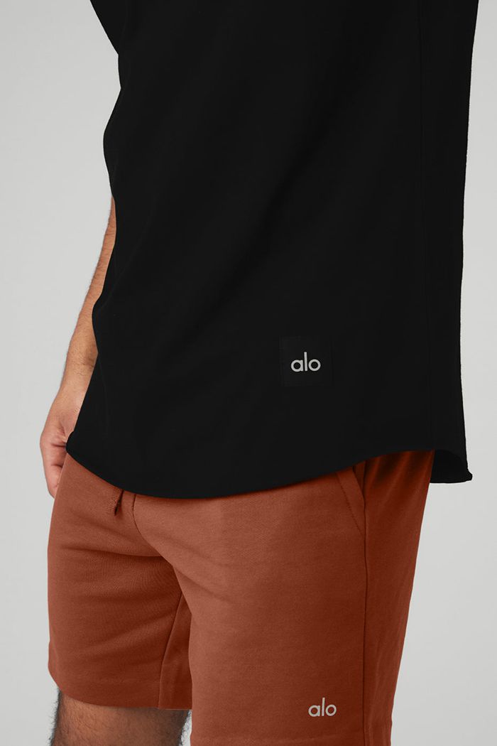 Black Alo Yoga Society Crewneck Tee Men's Short Sleeve | 53862RJMC