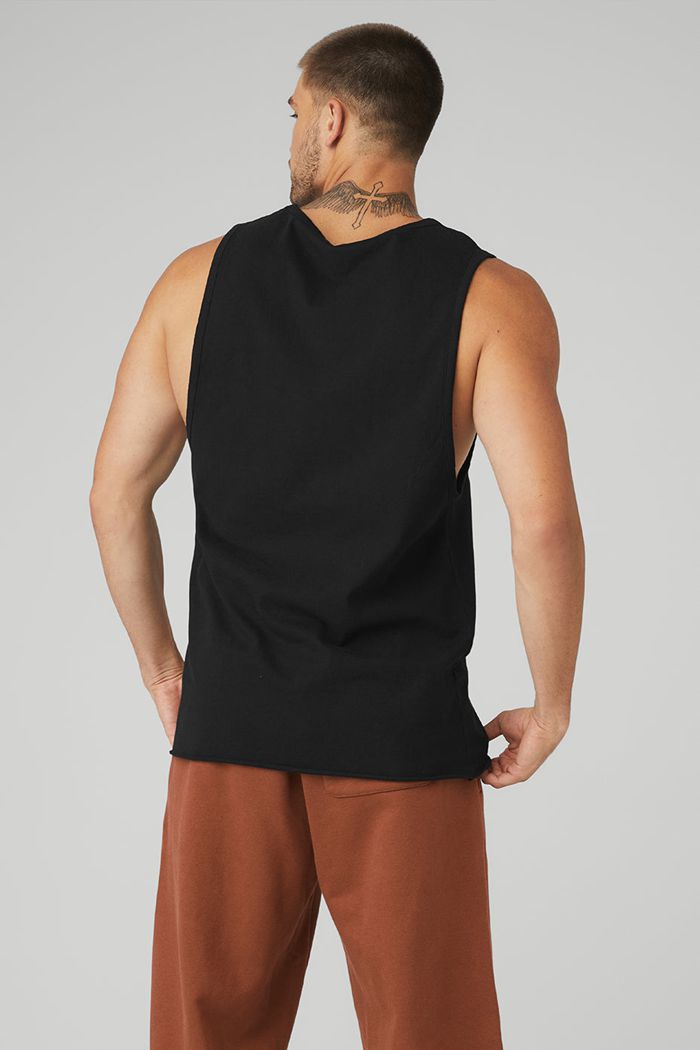 Black Alo Yoga Society Men's Tank Tops | 71926YUSD