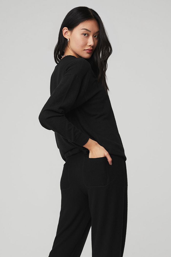 Black Alo Yoga Soho Women's Pullover | 50847KFXJ