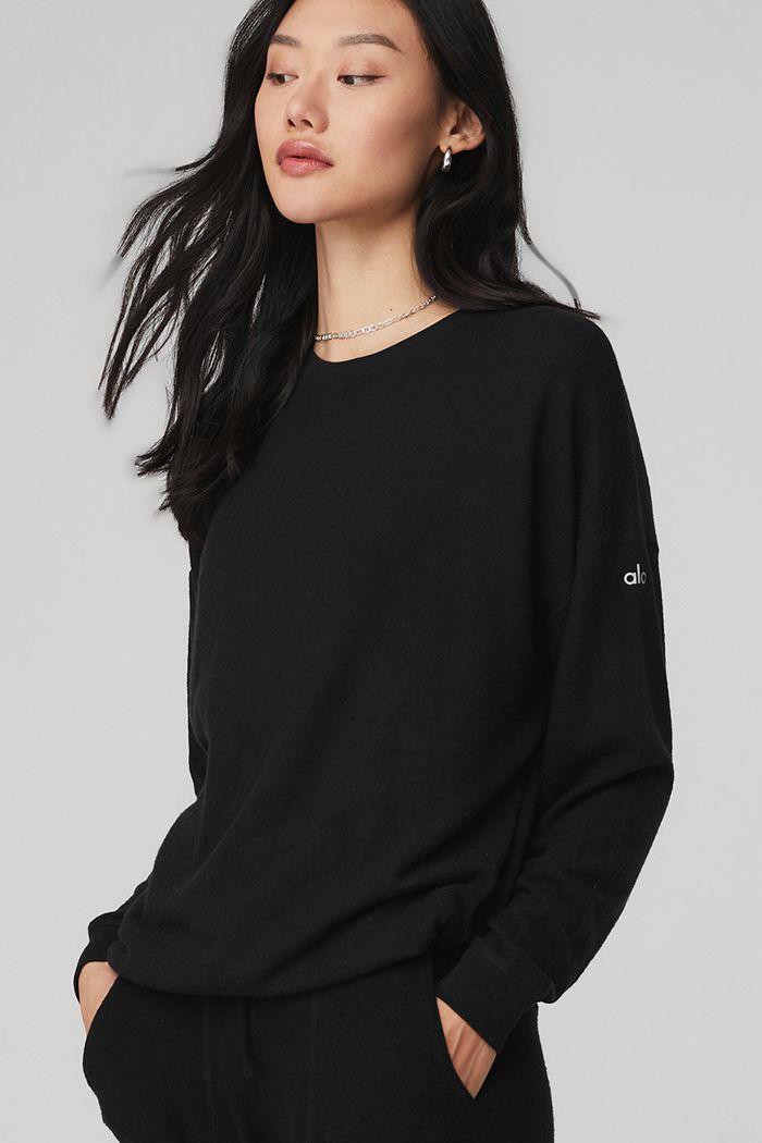 Black Alo Yoga Soho Women's Pullover | 50847KFXJ