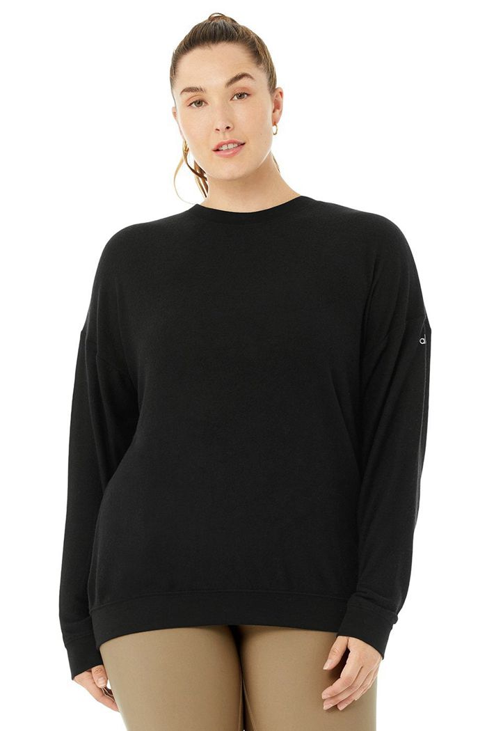 Black Alo Yoga Soho Women's Pullover | 50847KFXJ