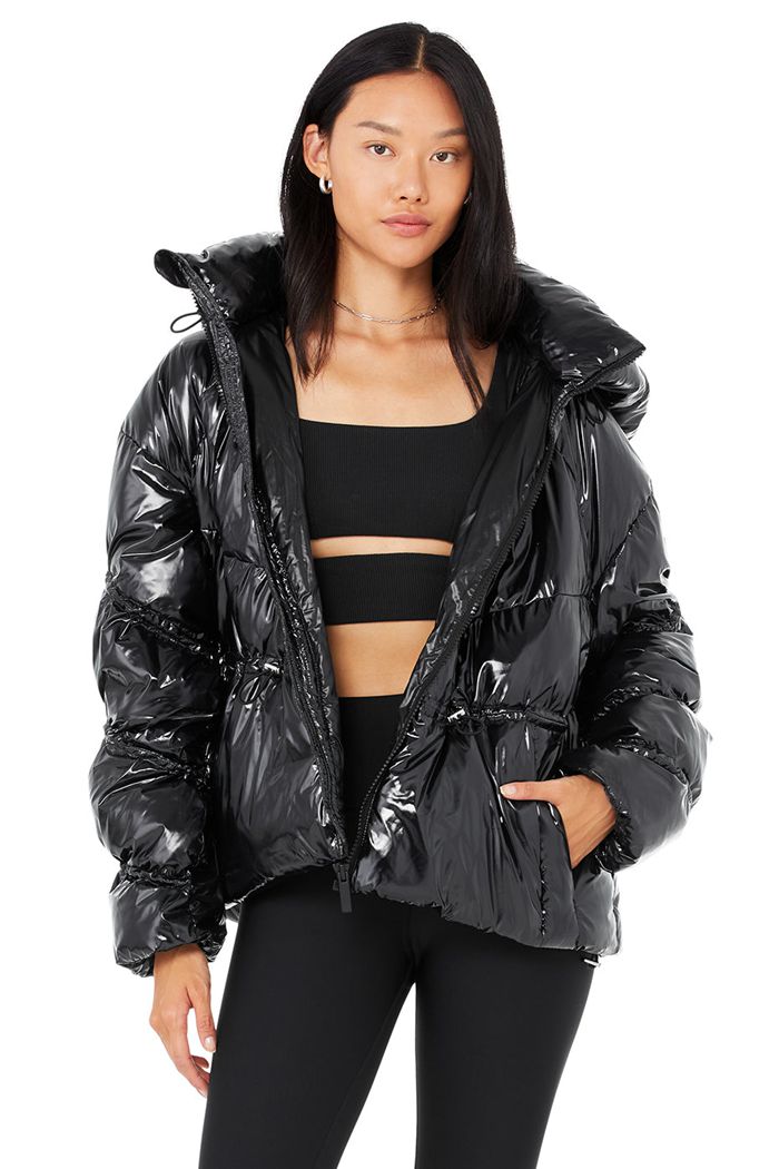 Black Alo Yoga Stunner Puffer Women's Jackets | 47805THGR