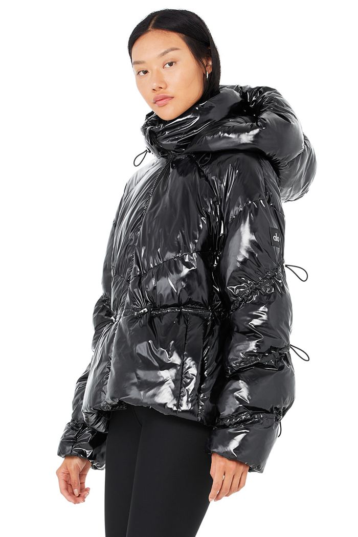 Black Alo Yoga Stunner Puffer Women's Jackets | 47805THGR