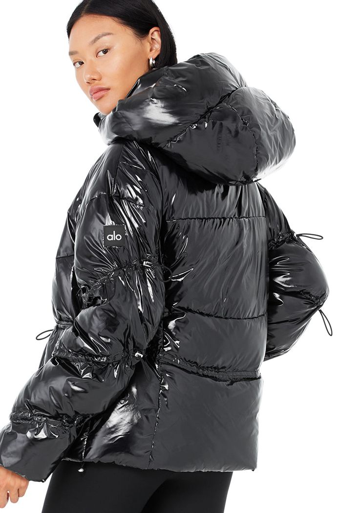 Black Alo Yoga Stunner Puffer Women's Jackets | 47805THGR