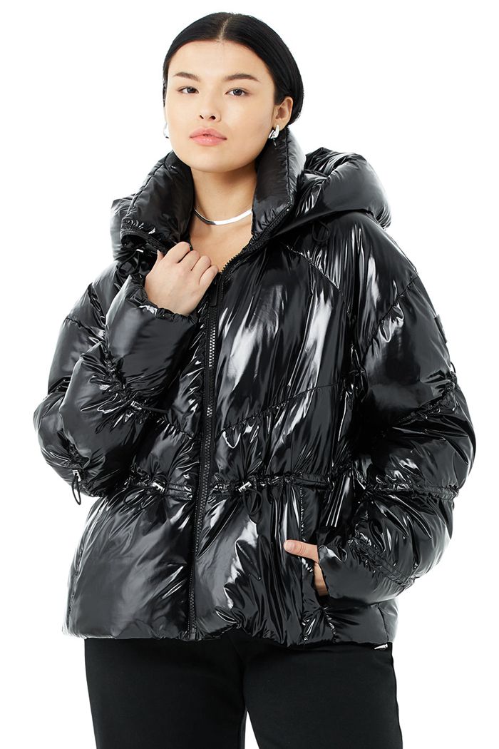 Black Alo Yoga Stunner Puffer Women's Jackets | 47805THGR