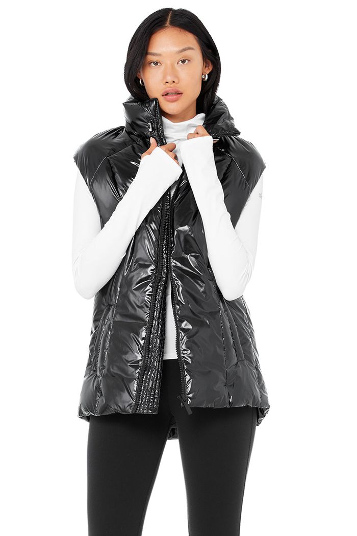 Black Alo Yoga Stunner Puffer Women's Vest | 42859NBME