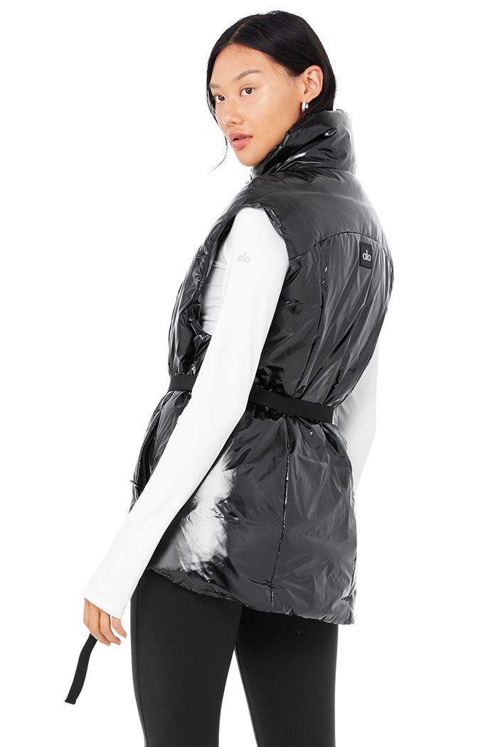 Black Alo Yoga Stunner Puffer Women's Vest | 42859NBME