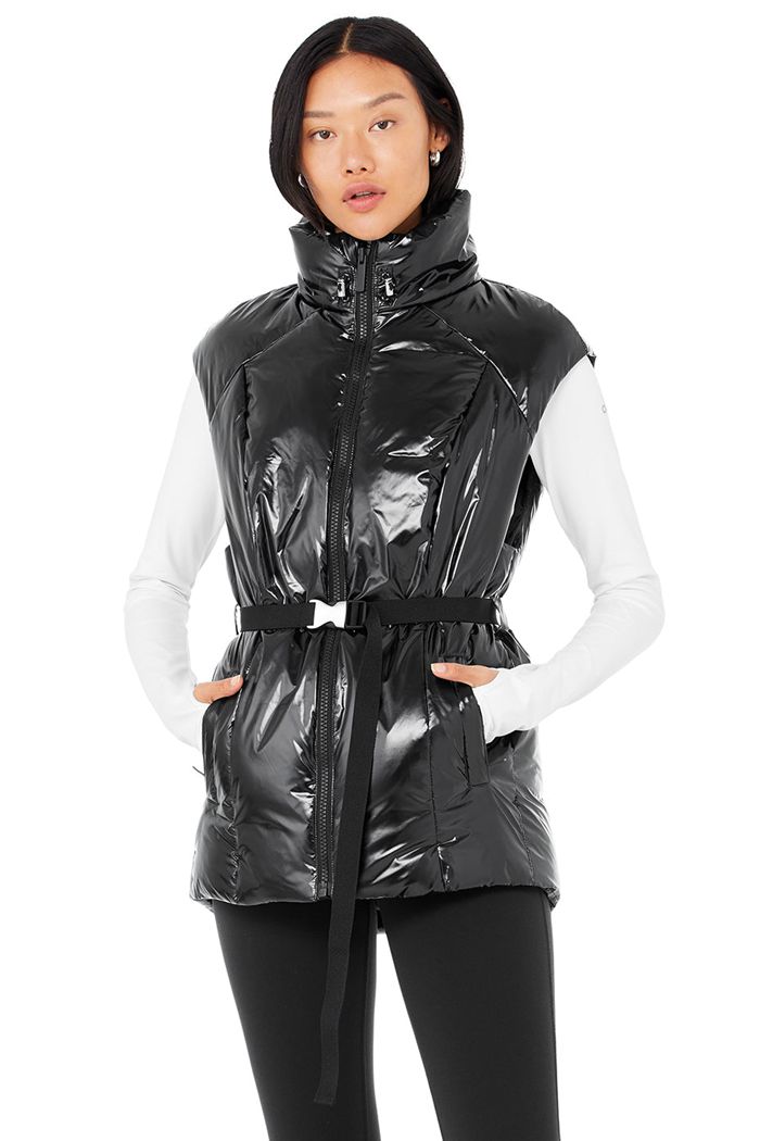 Black Alo Yoga Stunner Puffer Women\'s Vest | 42859NBME